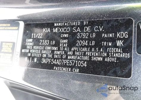 2023 Kia Forte Gt-Line z USA, uszkodzony, nr VIN 3KPF54AD7PE571054